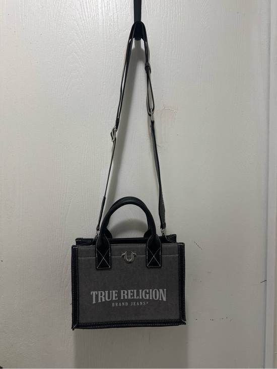 True Religion Handbags - True Religion Gray Canvas Mini Tote with Black Trim and Logo